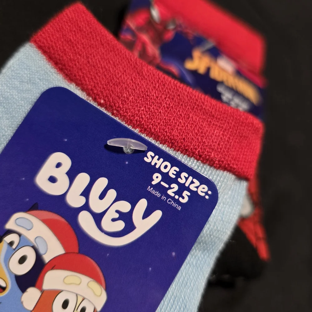 Bluey Marvel Spiderman Christmas Socks Kids Stocking Stuffer NWT‎ Size 9-2.5